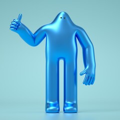 A 3D cartoon character standing and showing thumbs up, showing gesture cool, 3d rendering,conceptual image, isolated on white background.