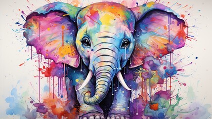 Charming elephant in a delightful artistic watercolor style majestic animal. Generative AI - obrazy, fototapety, plakaty