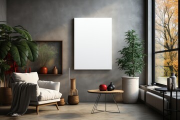 frame with poster mockup in room in modern Scandinavian style