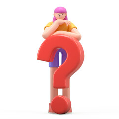 A 3D cartoon character with a red question mark.Confused man thinking in a thoughtful pose with question mark.Choice, problem solving concept. 3d rendering,conceptual image