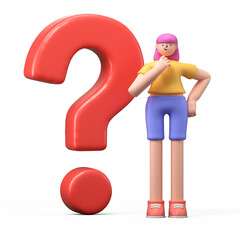 A 3D cartoon character with a red question mark.Confused man thinking in a thoughtful pose with question mark.Choice, problem solving concept. 3d rendering,conceptual image