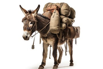 Pack Mule Symbolizes Hard Work And Endurance, Isolated On White