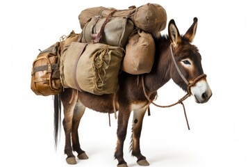 Pack Mule Symbolizes Hard Work And Endurance, Isolated On White. Сoncept Pack Mule, Symbol Of Hard Work, Endurance, Isolated On White