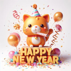 Happy New Year With Orange Cat