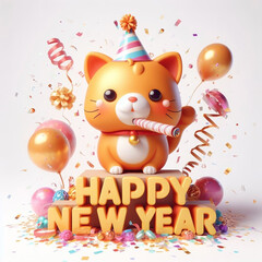 Naklejka premium Happy New Year With Orange Cat