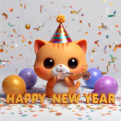 Happy New Year With Orange Cat