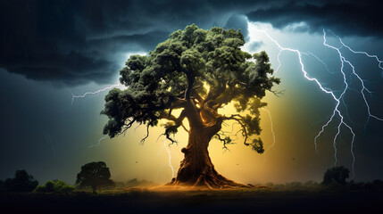 lightning and tree. Generative Ai