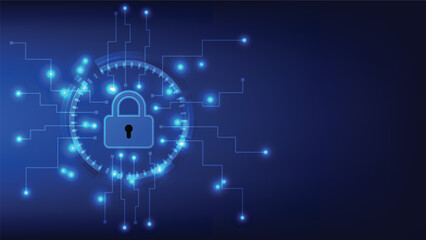 Obraz premium digital padlock with virtual screen on dark background with copy space. cyber security technology for fraud prevention and privacy data network protection concept
