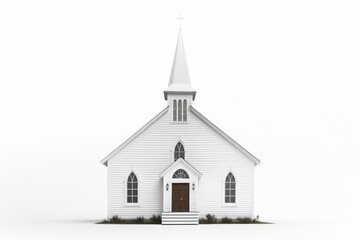 Small Town Church Chapel Stands Alone On White Background Photorealism