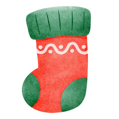 cute red socks with green stripes watercolor hand drawing