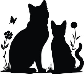 Fototapeta premium Cats And Dogs Sitting Silhouette Vector EPS