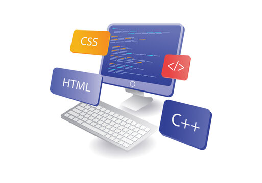 Programmer multi language information infographic concept on computer screen