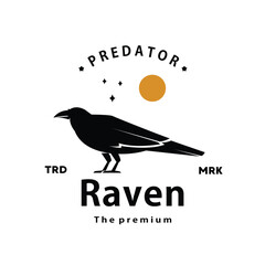 vintage retro hipster raven logo vector outline silhouette art icon