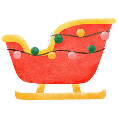 Kawaii santa claus sleigh with ball watercolor hand drawing illustration