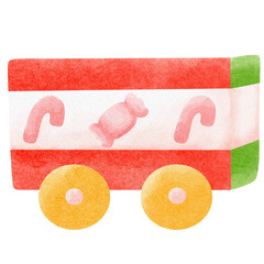 Kawaii train candy carriages watercolor hand drawing illustration