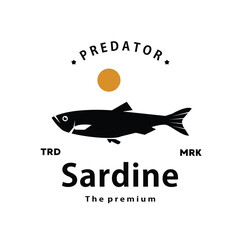 vintage retro hipster sardine logo vector outline silhouette art icon - obrazy, fototapety, plakaty