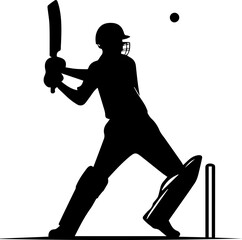 Cricket Player Silhouette On White Background Vector EPS