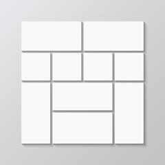 Mosaic pictures frame. Mood board grid. Portfolio images template with hexagon in center. Empty album brandboard. Moodboard layout. Retro gallery background. Photo collage. Vector illustration.