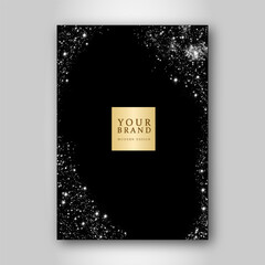 Modern black and gold cover, Luxury holiday star pattern with golden stars. Vector luxe collection background. Background for notebook cover, business background, brochure template