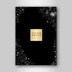 Fototapeten Modern black and gold cover, Luxury holiday star pattern with golden stars. Vector luxe collection background. Background for notebook cover, business background, brochure template © ALLMISBAH