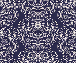 Seamless elegant vector hand drawn damask pattern. Black and white textured background. Abstract ornate simple twisted lines. Design for fashion, fabric, wallpaper..