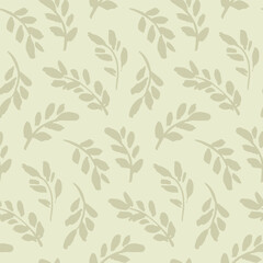 Seamless botanical pattern, natural print of sketch leaves in delicate colors. Abstract floral design: hand drawn botany, pastel foliage, large leaves on a light green background. Vector illustration.