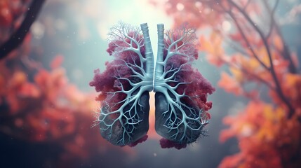 Illustration portrait of the lung organ on an abstract background, background image, AI generated - obrazy, fototapety, plakaty