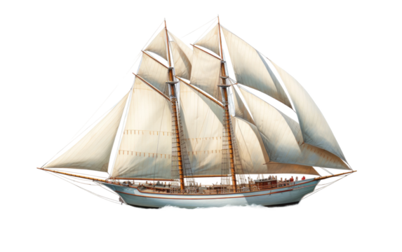 Elegance on the Waves Realistic Image Showcase of an Ivory Schooner on White or PNG Transparent Background