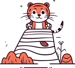 Cute tiger sitting on the top of a pyramid vector illustration