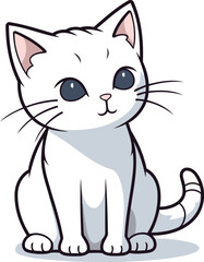 Cute cartoon white cat on a white background vector illustration