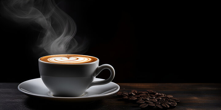 cup of coffee on black  background