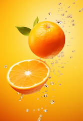 Orange and water splash on light orange background 