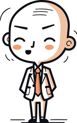 Cartoon bald man wearing a white coat vector character illustration