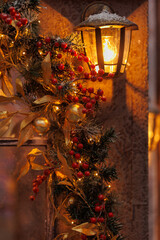 New Year's decorations, toys and garlands in fabulous settings.