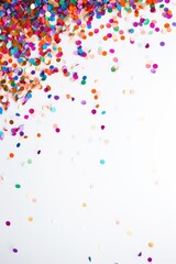 Coloured confetti frame copyspace, white background