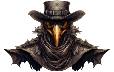 A Realistic Image Featuring the Plague Doctor Hat and Mask on White or PNG Tarnsparent Background