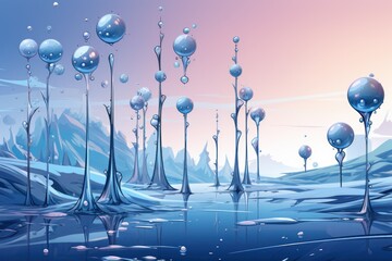 Frozen Water Droplets - Generative AI - obrazy, fototapety, plakaty