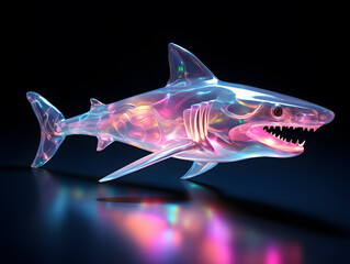 colourful crystal Shark on empty background. 3D illustration. 3D rendering. - obrazy, fototapety, plakaty