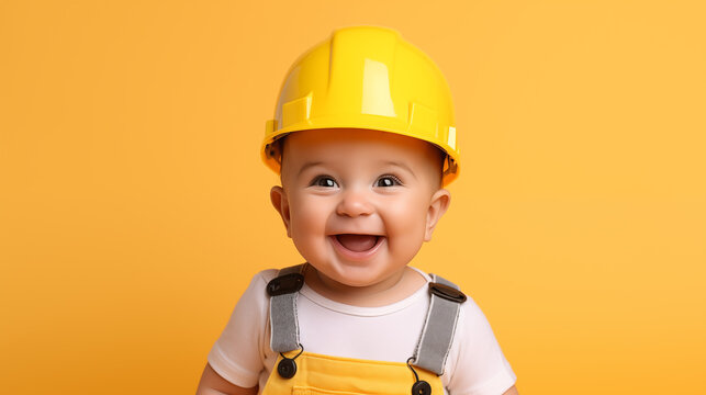 Happy child dressed as a builder.