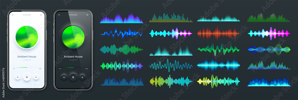 Wall mural online audio player user interface, smartphone app ui design. music, media streaming and listening p