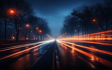 Fototapeta na wymiar Speed light night traffic in the city.