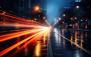 Speed light night traffic in the city. - obrazy, fototapety, plakaty