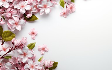 Pink cherry blossom in spring at the white background for design.