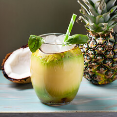 Exotischer Frischekick: Kokoswasser mit Ananas und Spinat