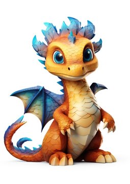cute colorful dragon character, stay on clean white background