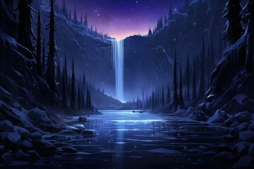Frozen Waterfalls at Night - Generative AI