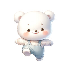Baby Cute White bear walking on white background.