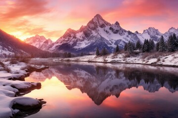 Winter Sunrise over Mountains - Generative AI - obrazy, fototapety, plakaty