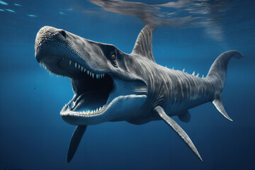 Mosasaurus . Dinosaurier unter Wasser im Meer . KI Generated - obrazy, fototapety, plakaty