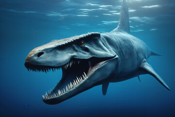 Mosasaurus . Dinosaurier unter Wasser im Meer . KI Generated - obrazy, fototapety, plakaty